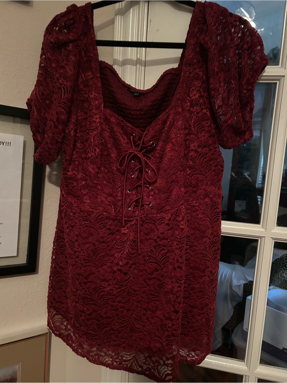 Women’s Lace-Up Burgundy Lace Top torrid